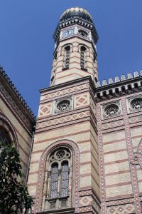 One of the towers on the Dohány Street Synagogue (also known as the "Great Synagogue"), which was built in 1859 AD and is the largest synagogue in Europe.