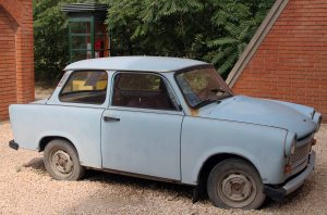 A Trabant car in Memento Park - this awful car is a great example of communist ingenuity.